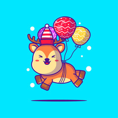 Illustration of a Cute Deer fly with christmas balloon. Merry christmas