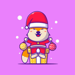  Cute Illustration of Santa Claus Fox with gift merry christmas