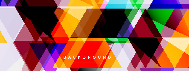 Obraz premium Color triangles composition, geometric abstract background. Techno or business concept, pattern for wallpaper, banner, background, landing page