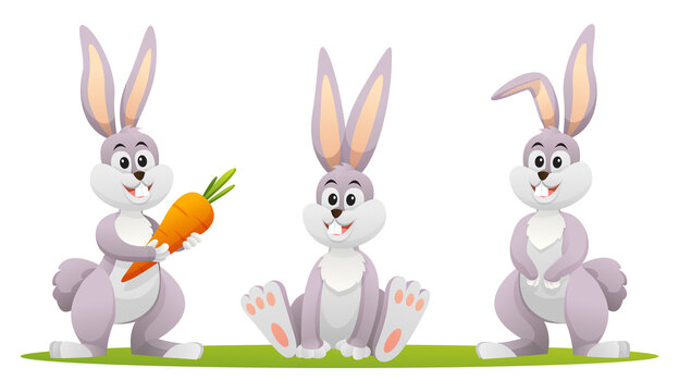 Cute rabbit in various poses cartoon illustration