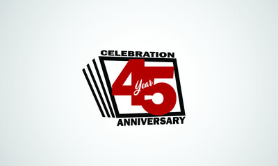 45 year anniversary celebration, book design style black and red color for event, birthday, gift card, poster-vector