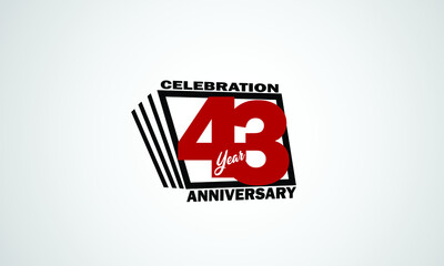 43 year anniversary celebration, book design style black and red color for event, birthday, gift card, poster-vector