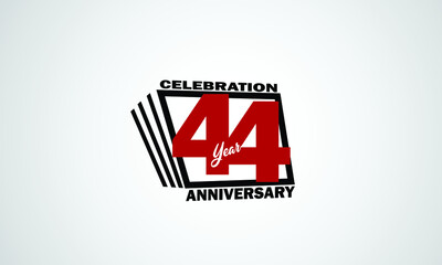 44 year anniversary celebration, book design style black and red color for event, birthday, gift card, poster-vector