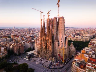 Foto op Plexiglas Panoramic view from drone of Cathedral of La Sagrada Familia in Barcelona at morning, Spain © JackF