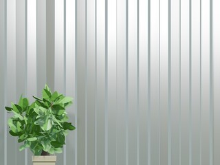 ブラインドのような縦垂直線と観葉植物の3dレンダリング