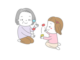お手玉で遊ぶおばあちゃんと女の子