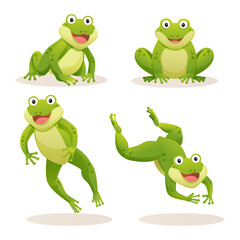 Cute frog in various poses cartoon illustration