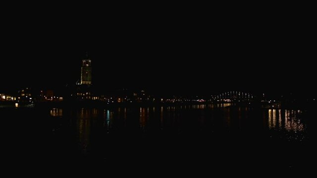 Deventer city lit with lights at night.