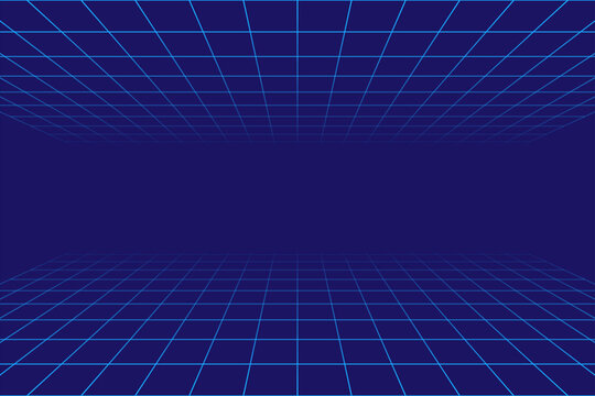 Retro dark blue with prespective grid background