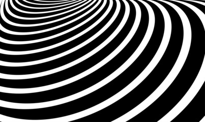 3D black and white curve lines in perspective background. Optical art abstract background wave design black and white. Black and white mobious wave stripe optical design op art. Vector EPS10.