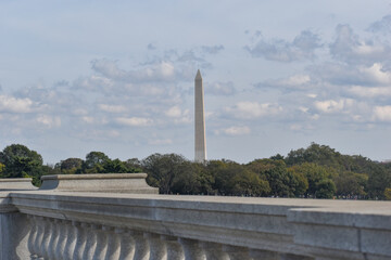 Washington, DC, USA - October 25, 2021: Washington Monument on a Bright Fall Afternoon as Seen from the Memorial Bridge