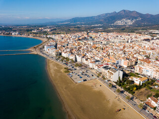 Fototapeta na wymiar View from drone of tourist town of Roses, Costa Brava, Spain
