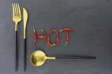 HOT spicy chili pepper still life with text