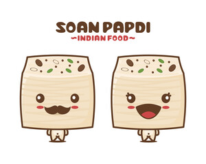 soan papdi cartoon mascot. indian food vector illustration