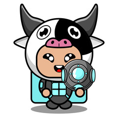 vector cartoon character cute cow animal mascot costume wearing diver suit