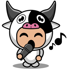 cute cow cartoon character vector animal mascot costume holding microphone