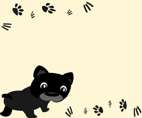 puppy black cute facing back and footprints white background vector illustration cute pet