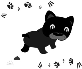 puppy black cute facing back and footprints white background vector illustration cute pet