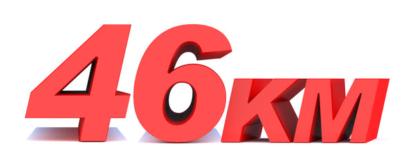 46 km word on white background. 3d illustration