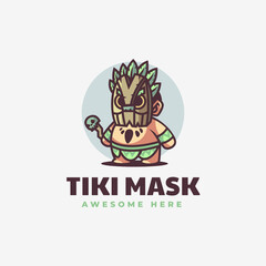 Vector Logo Illustration Tiki Mask Mascot Cartoon Style.