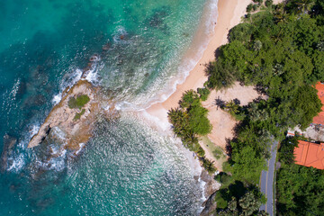 Amazing top view beach Aerial view of Tropical beach sea in the beautiful Phuket island Located at Yanui beach Phuket Thailand Concept Travel and tour background