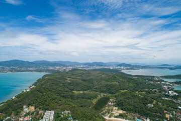 Fototapeta na wymiar Aerial view Drone camera of Tropical Phuket island in summer season