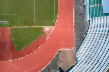 Aerial view of Running track start line with number in top view