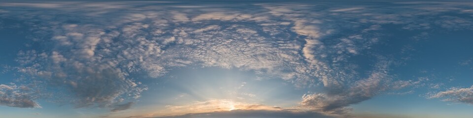 Dark blue sunset sky pano with Cirrus clouds. Seamless hdr panorama in spherical equirectangular...