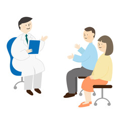 Vector illustration of a couple consulting a doctor.