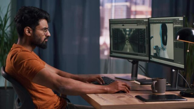 Indian man creating 3D model for film