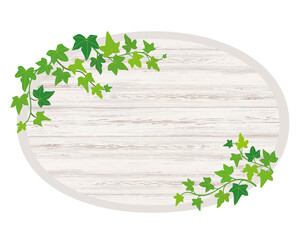 葉っぱ付きの白木目楕円フレーム　アイビー　掲示板　看板