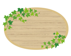 葉っぱ付きの木目楕円フレーム　アイビー　掲示板　看板