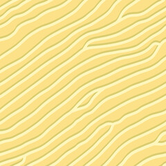 Beach yellow sand, waves background in top view. Sandy dunes rippling waves pattern. Desert surface terrain, seamless cartoon texture. View from above. Vector illustration.
