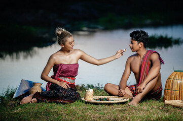Romantic Asian young farmer couple in rural lifestyle