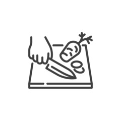 Hand chopping carrot line icon