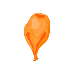 Orange deflated balloon on a white isolated background. Holiday attributes. Vector cartoon illustration