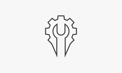 line icon gear wrench isolated on white background.