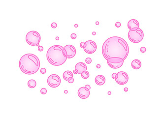 Pink bubble on a white isolated background.. Fizzing air or water bubbles on white background. Fizzy sparkles. Gum. Vector cartoon illustration