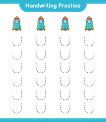 Handwriting practice. Tracing lines of Rocket. Educational children game, printable worksheet, vector illustration