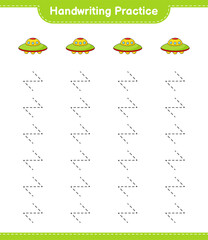 Handwriting practice. Tracing lines of Ufo. Educational children game, printable worksheet, vector illustration