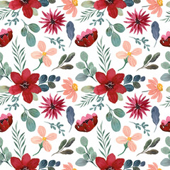 Seamless pattern of pink flower with watercolor