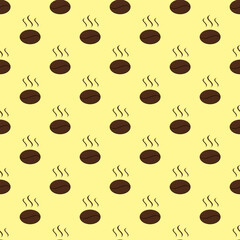Drawing of images of coffee beans on pastel yellow backgrounds. template for overlaying on the surface. seamless pattern. 3D rendering. 3D image