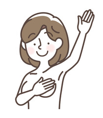 胸のセルフチェックをする女性