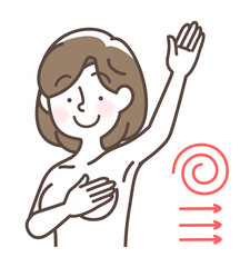 胸のセルフチェックをする女性