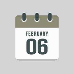 Icon day date 6 February, template calendar page