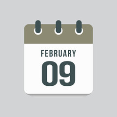 Icon day date 9 February, template calendar page