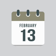 Icon day date 13 February, template calendar page