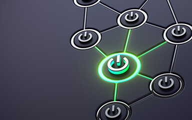 power Neon sign Glowing social networking iconic dark metallic background 3d rendering 