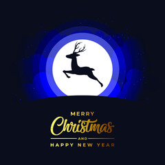 Merry Christmas banner design with deer silhouette