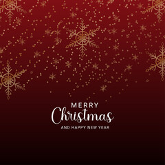 Fototapeta premium Christmas greeting with realistic background golden snowflakes golden stars and ornaments red background